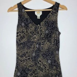 Talbots Womens Top Black Beige Floral Print Vneck Sleeveless Lined Silk Size 4